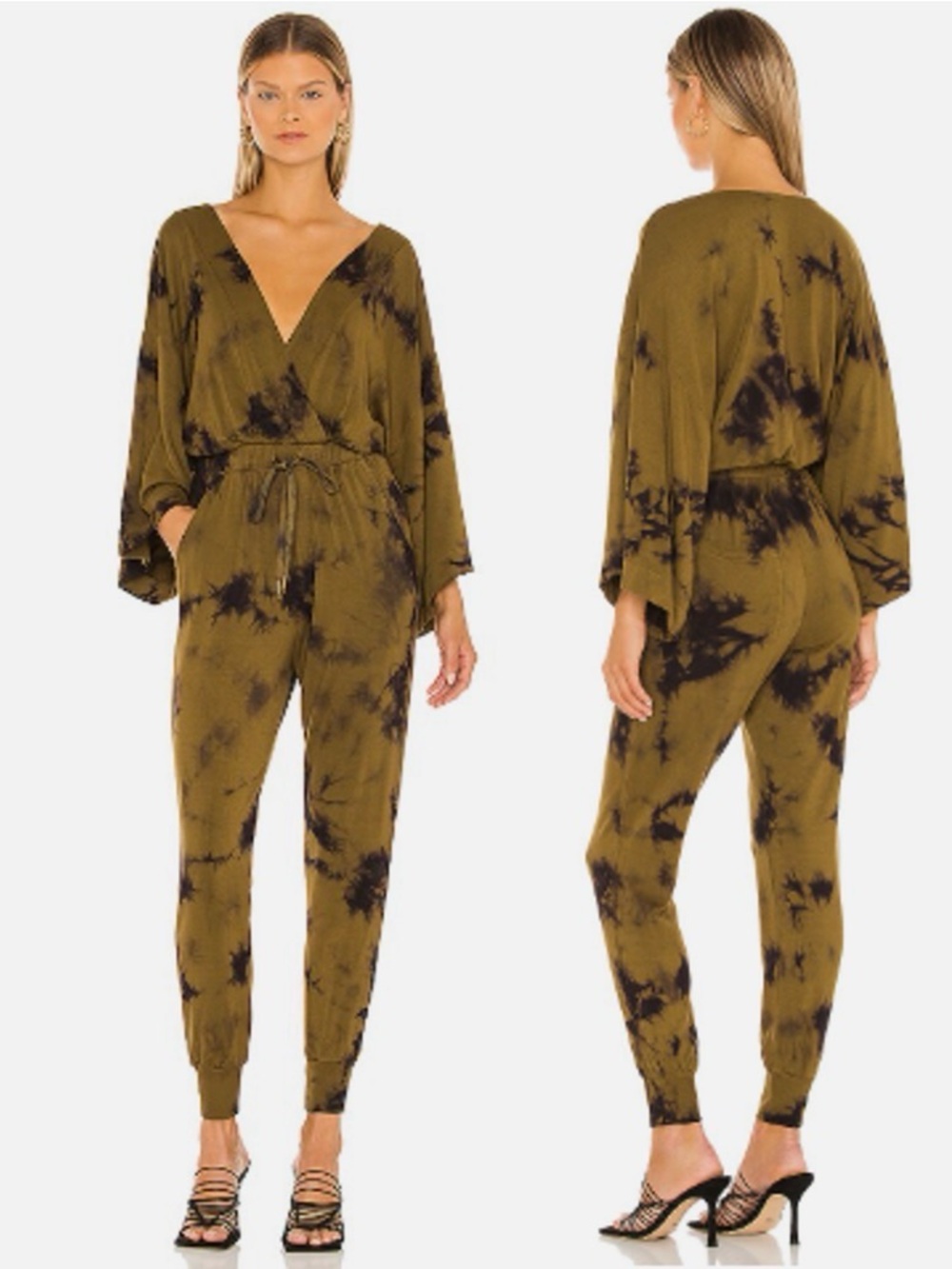 Young Fabulous & Broke Olive and Black Tie-Dye Surplice Jumpsuit